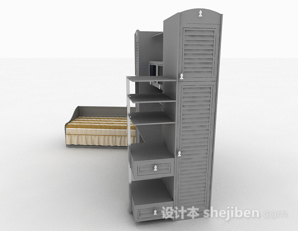免费单人床柜组合3d模型下载