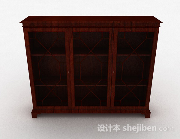 现代风格枣红色木质三门展示柜3d模型下载
