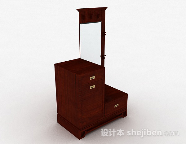现代风格枣红色木质衣柜3d模型下载