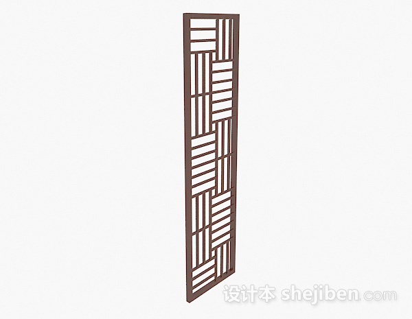 设计本棕色木质单门镂空窗户3d模型下载
