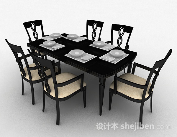 黑色餐桌椅组合3d模型下载