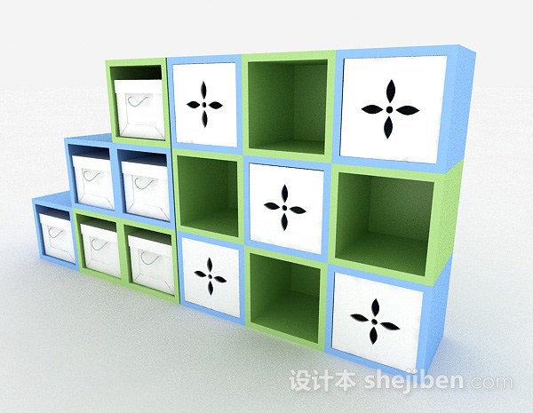 设计本时尚蓝绿收纳柜3d模型下载