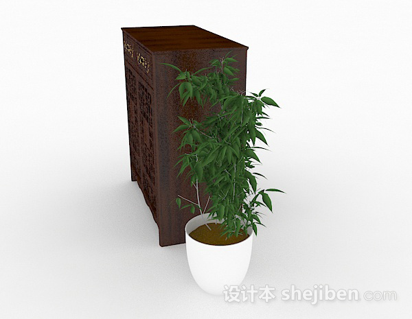 免费中式木质厅柜3d模型下载