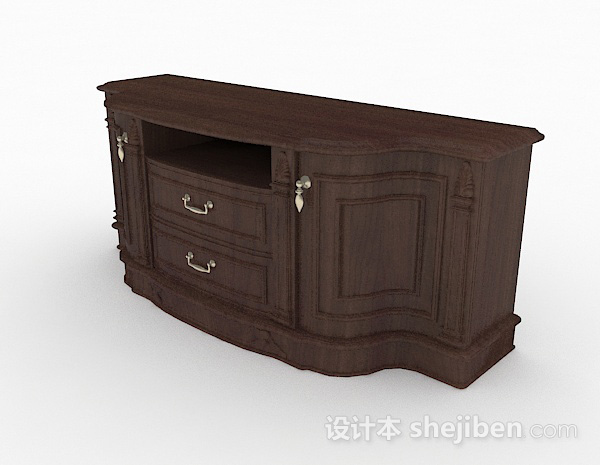 现代风格实木棕色电视柜3d模型下载