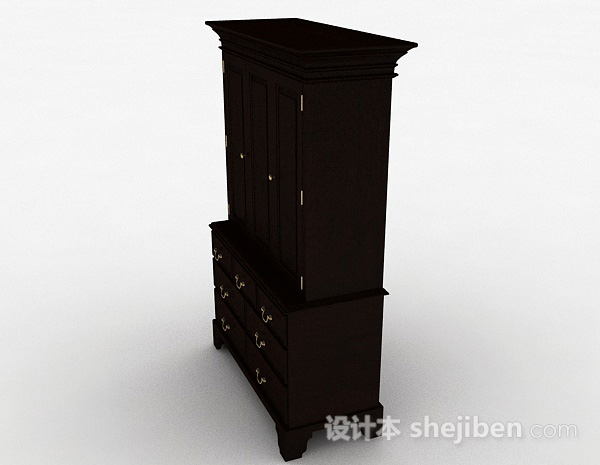 免费中式风格黑色木质衣柜3d模型下载