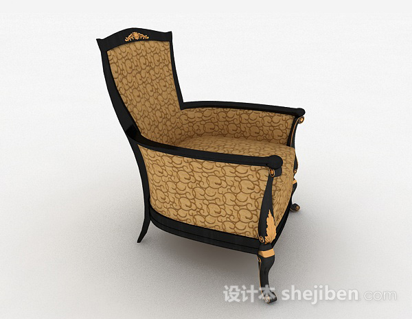 设计本黄色花纹单人沙发3d模型下载