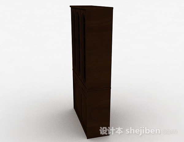 免费深棕色木质三门展示柜3d模型下载