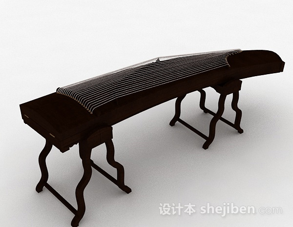中式风棕色木质古筝3d模型下载