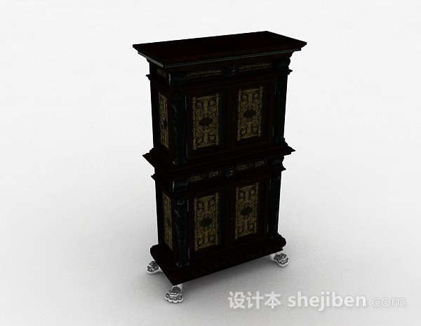 中式双层木质储物柜3d模型下载