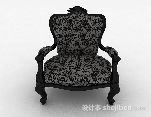 欧式风格欧式黑色单人沙发3d模型下载