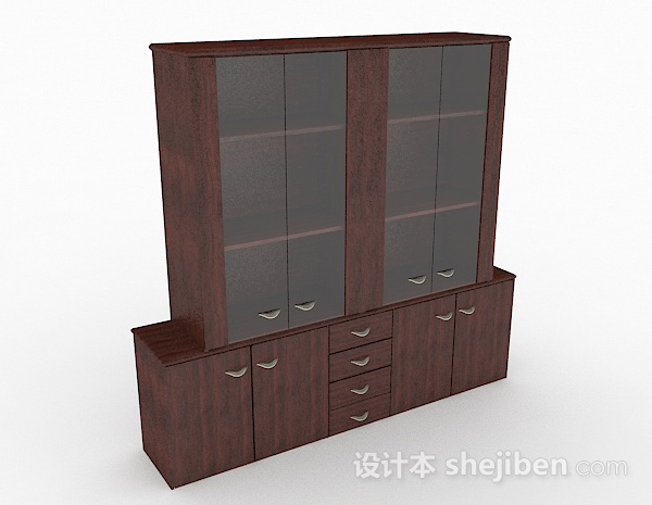 现代简约木质书柜3d模型下载
