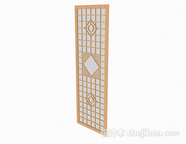 日式风格浅木色方形雕刻屏风3d模型下载