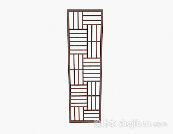 现代风格棕色木质单门镂空窗户3d模型下载