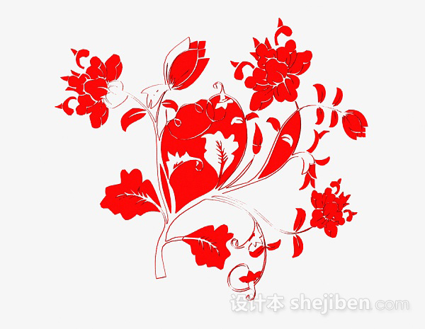 红色花卉图案壁纸3d模型下载