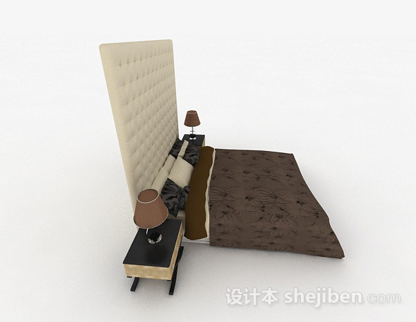 设计本棕色双人床3d模型下载