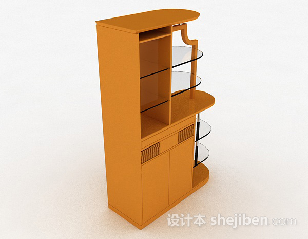设计本黄色木质客厅展示柜3d模型下载