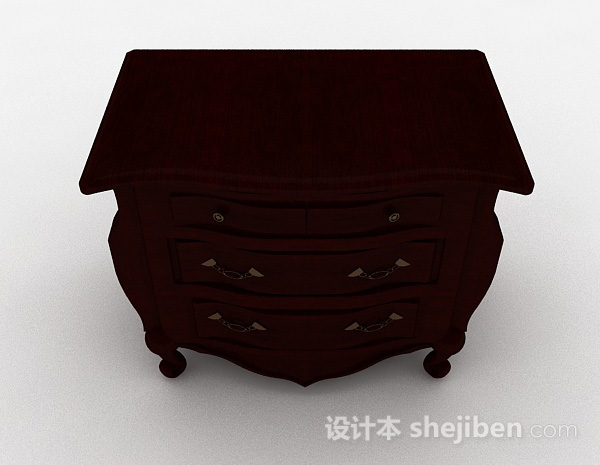 欧式风格欧式枣红色木质曲面储物柜3d模型下载