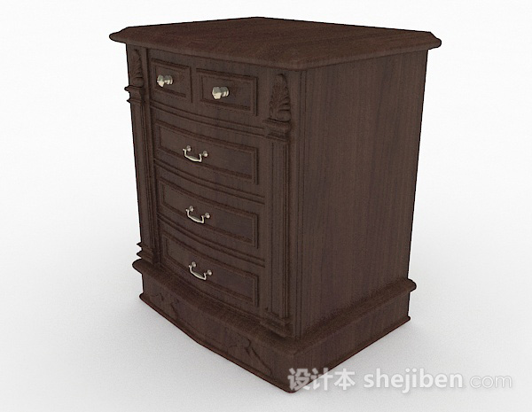 现代风格深棕色木质家居床头柜3d模型下载