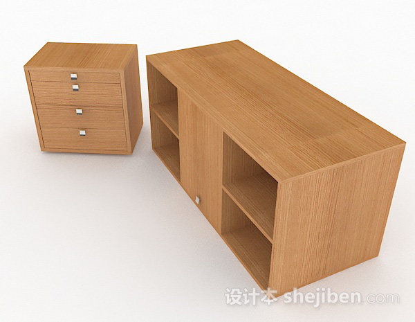 免费简约家居木质床头柜3d模型下载