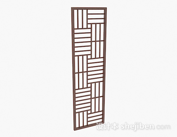 棕色木质单门镂空窗户3d模型下载