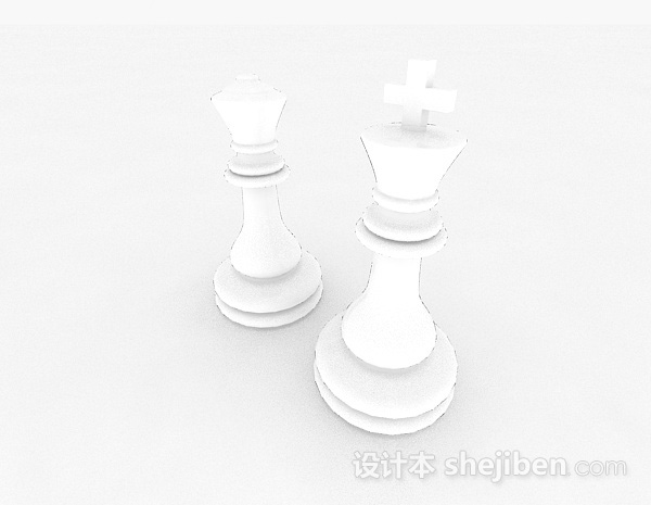 欧式风格白色象棋棋子3d模型下载