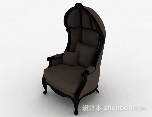 免费灰色木质单人沙发3d模型下载