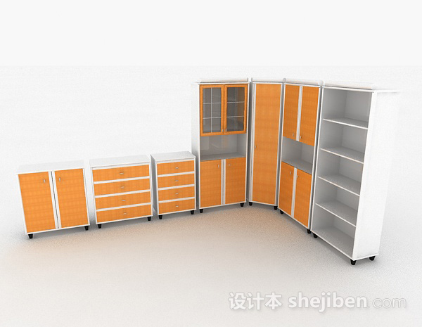 现代风格家居橙色柜子组合3d模型下载