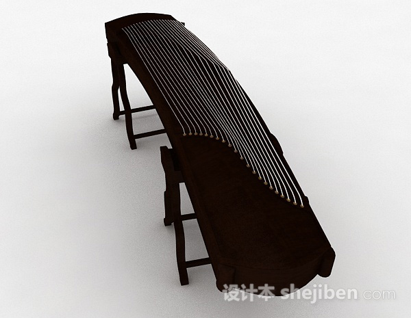 设计本中式风棕色木质古筝3d模型下载