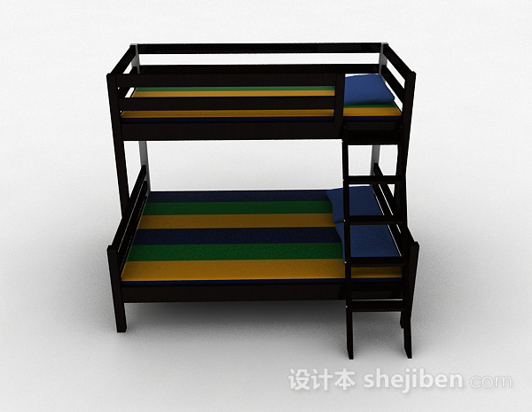 现代风格现代风格黑色双层木床3d模型下载