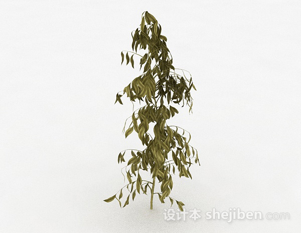 现代风格黄色椭圆形树叶树苗3d模型下载