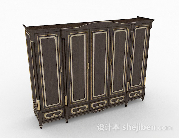 欧式棕色木质衣柜3d模型下载