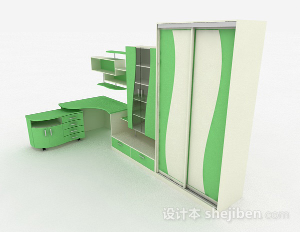 免费绿色衣柜组合3d模型下载