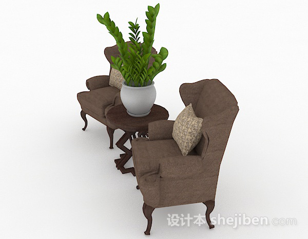 免费欧式棕色单人沙发组合3d模型下载