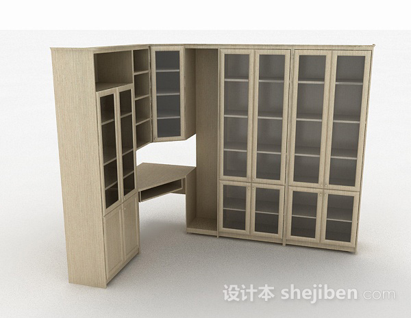 现代风格浅棕色家居书柜3d模型下载