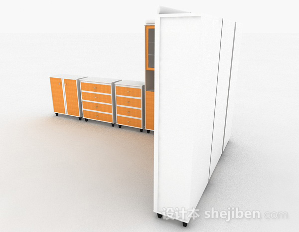 设计本家居橙色柜子组合3d模型下载