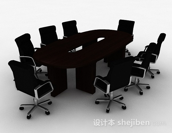 现代风格现代风格长方形多人会议桌椅组合3d模型下载