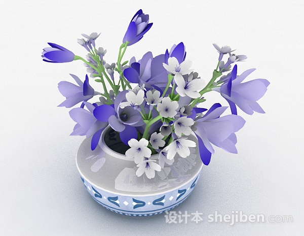 免费紫色花卉家具摆设品3d模型下载