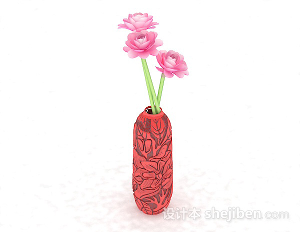 红色雕花花瓶3d模型下载