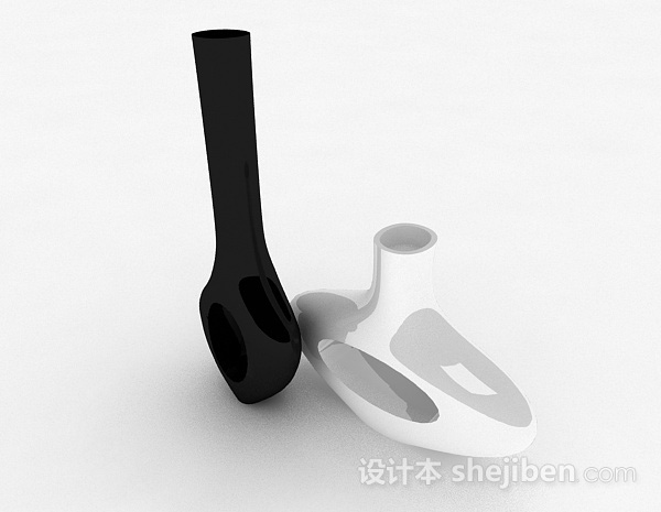 现代风格时尚黑白双色陶瓷花瓶3d模型下载