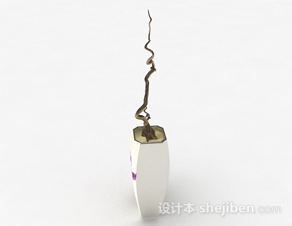 设计本紫色花卉图案陶瓷花瓶3d模型下载