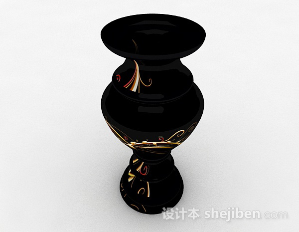 免费现代风格黑色广口瓷器瓶3d模型下载