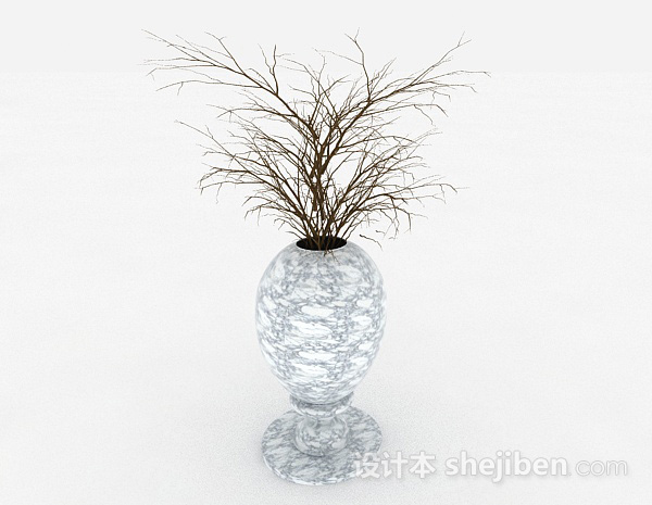 现代风格白色花纹陶瓷花瓶3d模型下载