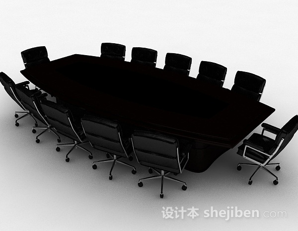 免费现代风格黑色多人会议桌椅组合3d模型下载