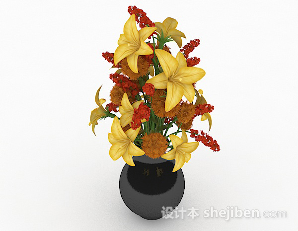 免费黄色花朵家居花卉摆设3d模型下载