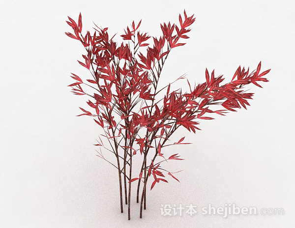 设计本观赏型红色树叶植物3d模型下载