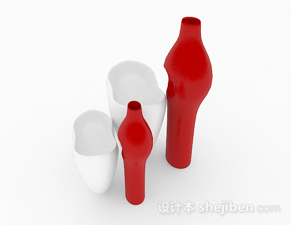 免费红白双色时尚陶瓷花瓶3d模型下载