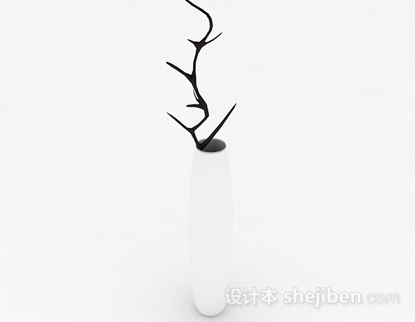 现代风格白色花瓶枯枝家居装饰摆设品3d模型下载