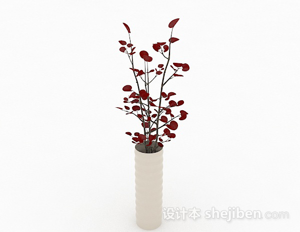 现代风格红色树叶植物花卉家居摆设品3d模型下载
