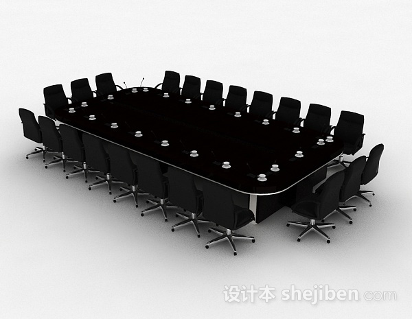 免费棕色会议桌椅3d模型下载