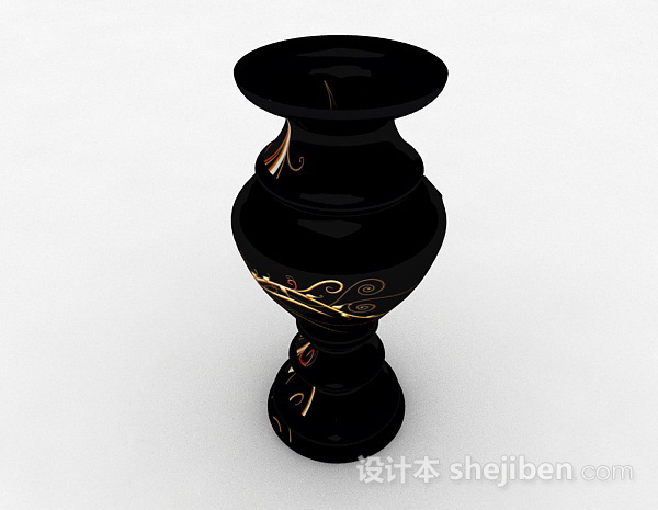 现代风格现代风格黑色广口瓷器瓶3d模型下载